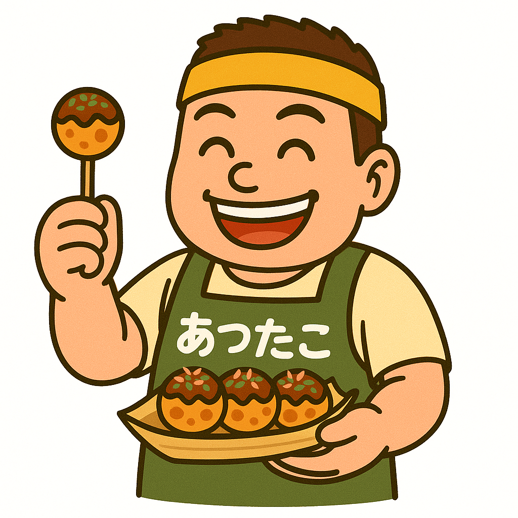 たこ焼きを持っている店主のイラスト
